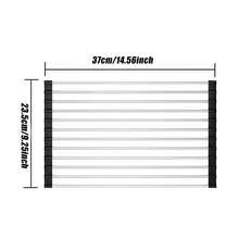 Estante de escurridor de platos para fregadero de cocina multifuncional con alfombrilla de secado de platos, estante de escurridor de platos enrollable y plegable de acero inoxidable - Negro - Ver 4