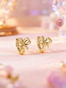 Artepollo 1 buc Cercei rotunzi din argint 925 cu fundă hipoalergenică, eleganți și drăguți, cadou pentru fete, prietene, pentru întoarcerea la școală