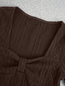 Y2K复古原宿风女款交叉前襟长袖T恤，百搭朋克风休闲街头风修身薄针织衫，秋冬款 - 咖啡棕 - 查看 7