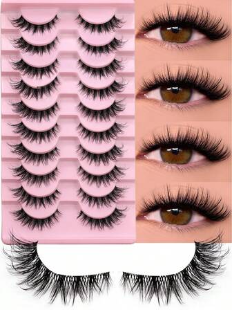 10 pares de pestañas de ojo de gato con banda transparente, pestañas postizas de manga estilo puntiagudo de imitación de visón, pestañas postizas naturales, voluminosas y difuminadas, pestañas suaves, herramientas de maquillaje, regalo de Navidad y Acción de Gracias