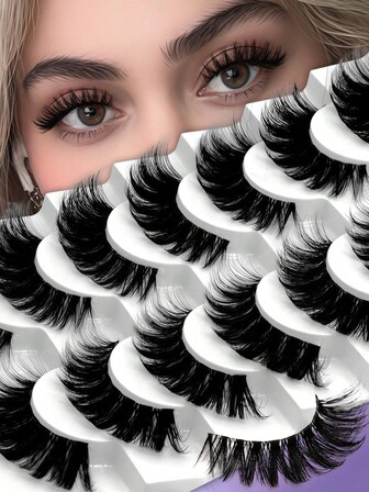 7对假睫毛，蓬松浓密仿貂毛睫毛，浓密假睫毛，动漫风格睫毛，自然妆效，3D貂毛睫毛，戏剧效果，嫁接式化妆工具，圣诞节感恩节礼物