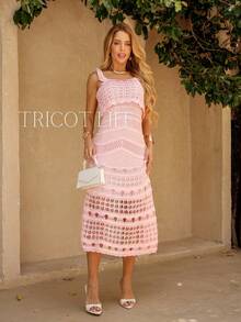 Women's Midi Knit Dress, Crochet Style,  Style, Lined, Elegant, Party, New Year's Eve, Casual, Evening, Wedding, Gender Reveal. - 淺粉色 - 查看 2