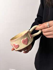 1 pieza Juego de tazas cerámicas hechas a mano con forma de corazón (corazones rojos, rosas, negros) - Taza de café/té, taza, vaso para beber en la oficina con diseño 3D único de corazón | Regalo perfecto para el Día de San Valentín para ella