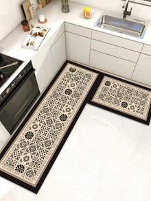 1pc American Style Premium Kitchen Floor Mat, Geometric Design Anti-Fatigue Cushioned Comfort Rug, Water Absorbent & Non-Slip Kitchen Mat & Carpet, Minimalist Diatomaceous Earth & Soft Rubber Mat, Ideal For Kitchen, Bathroom, Entrance Door, Laundry Room, Etc. ,Room Decor - Black and White - View 12