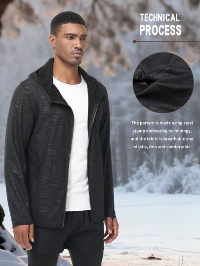 معطف رجالي سميك مبطن بسحاب وقبعة للخريف والشتاء للاستخدام الخارجي