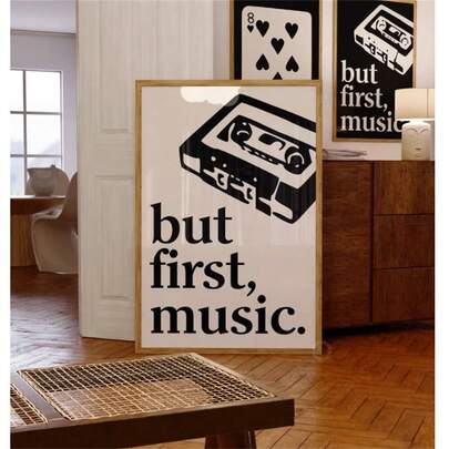 1幅黑色复古磁带数码印刷品，酷炫时尚音乐海报，混音带音乐墙饰，复古装饰，唯美卧室海报帆布画墙饰，房间家居装饰，无框