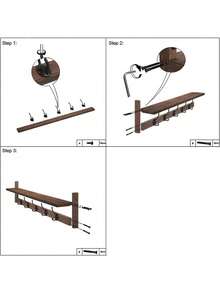 Wall Mounted Hook With Shelf - Wooden Entryway Storage Rack With 5 Double Hooks, Vintage Wall Hanging Coat Rack, Suitable For Bathroom, Living Room, Bedroom