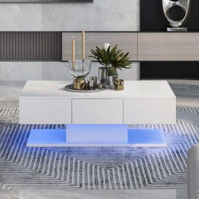 (OLD SKU: 30458586WAA) 2-Drawer Coffee Table For Living Room, Suitable For Various Sofas, High Gloss Finish, Desk, Office, Lounge, Modern Coffee Table With White Drawers, Large Coffee Table, 100cm High Gloss Sofa Table