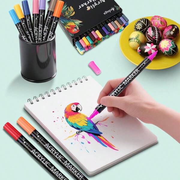 Colors Acrylic Paint Pens,Acrylic Paint Markers Dual Tip With Fine Tip And Dot Tip,Dot Maker For Kids Adults, Glass, St...