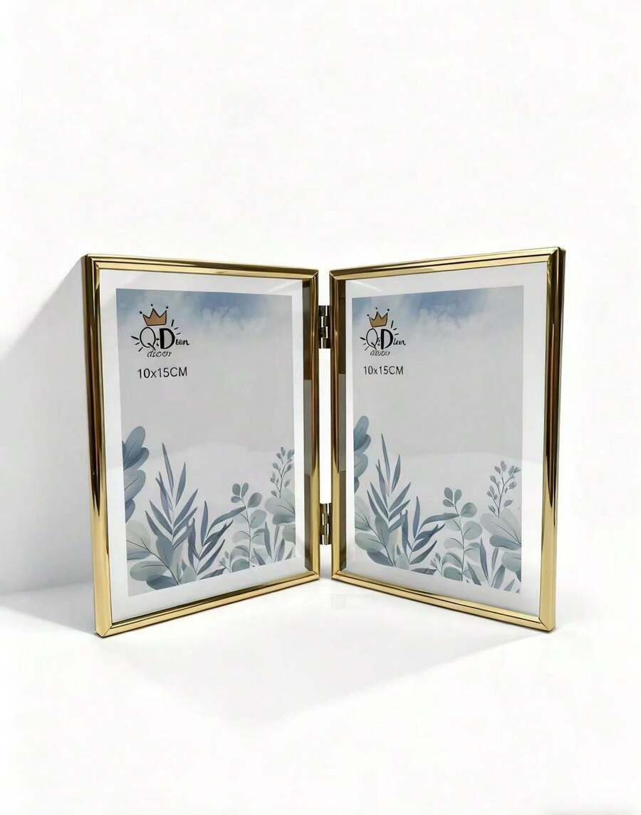 DAIMUS-Marco de Fotos Doble de Metal 10x15cm, Marco Foto Plegable, Diseño Moderna y Elegante, decoración. - Dorado - Ver 1