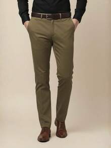 Men's Tailored Slim Fit Executive Dress Pants, Smart Casual Style, Oxford Polyester Fabric, Classic Formal, Lightweight And Refined - Xanh nâu - Xem 1