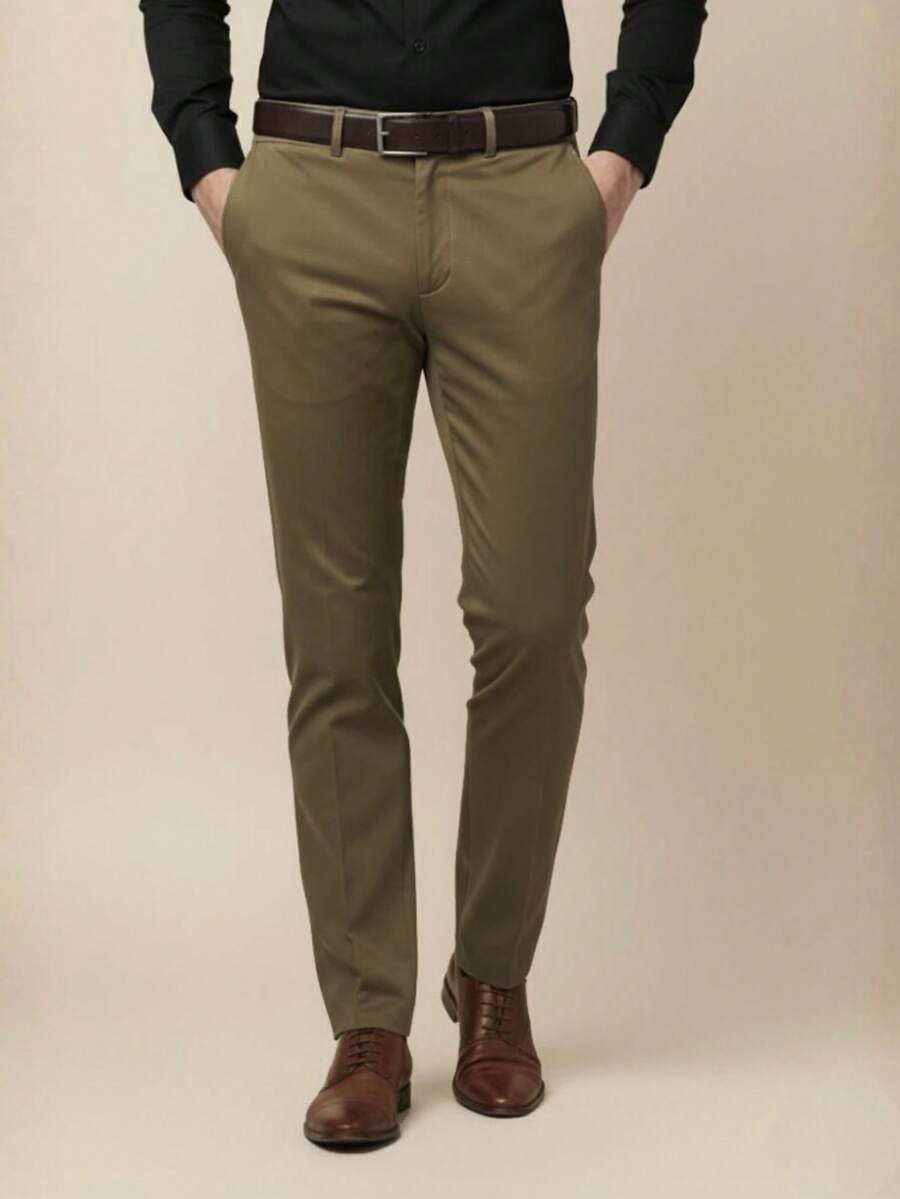 Men's Tailored Slim Fit Executive Dress Pants, Smart Casual Style, Oxford Polyester Fabric, Classic Formal, Lightweight And Refined - Xanh nâu - Xem 1
