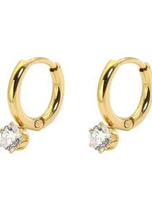 1 par de pendientes de aro minimalistas de acero inoxidable estilo coreano con circonita cúbica brillante, regalo de compromiso