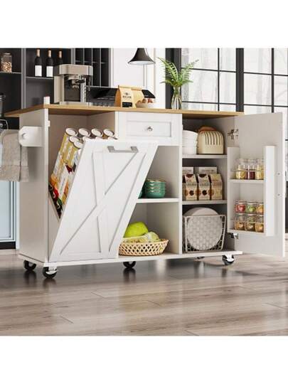 Moderne Kitchen Isl Cabinet Waste Bins, Sideboard, Multifunctional Dining Tafel Storage Space, Food Cart Snack Shelves Stretch Function Cabinets, Wit view 3