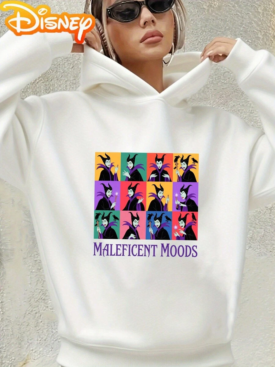 Nightmare Before Christmas Women's Mal Female Characters Hooded Sweatshirt - Tim -Inspired Gothic Style, Soft Pink With  & Sally Print, Casual Winter Pullover For Fans, Machine Washable, Fleece-Lined For Warmth, Officially Licensed, Perfect For Autumn And Winter Wear, Colorful Nightmare Before Christmas Design With Iconic Characters - 白色 - 查看 1