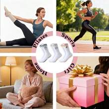 Embroidered Fruit, Coffee Cup Pattern Contrast Color Fashion Yoga Socks, Suitable For Indoor Sports Wear