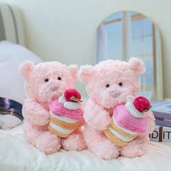 1 pièce Ours en peluche doux avec bouquet de roses de la Saint-Valentin, poupée en peluche rose en forme de gâteau. Cadeau pour petite amie, meilleure amie, Saint-Valentin, anniversaire