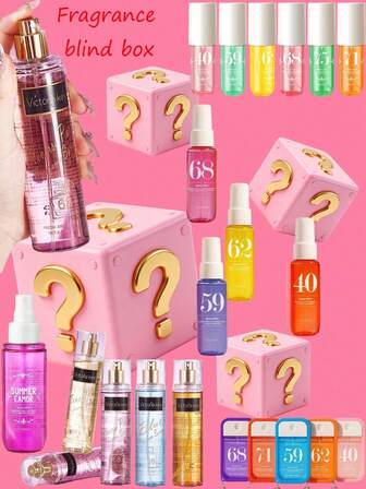 Överraskningsbox med lyckosam doft: 1–2 slumpmässiga doftsprayer | 70 % chans att köpa en, få en gratis, 40–150 ml slumpmässig volym, högkvalitativ förpackning | Perfekt för presenter och fester, roligt och stresslindrande!