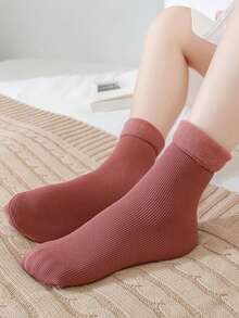 5 pares de calcetines de tripulación cálidos con rayas verticales para mujer para el hogar