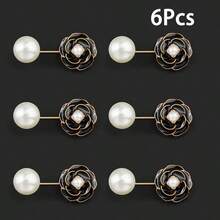 1/2/4/6/8/10pcs Set Camellia Flower Brooch, Anti-Slip Lapel Pin, Pearl Collar Clip, Cardigan Fastener, Women Fashion Accessory - Multicolor - View 25