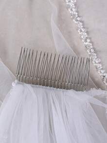 1pc Handmade Beaded & Sequin Bridal Veil, Suitable For Wedding Headpiece And Photography Accessory. Comes With Hair Comb. Also Fits Bachelorette Party And Women's Apparel Accessory, Crystal Beaded Veil - V - View 7