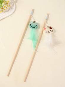 1pc Plush Cartoon Animal With Bell Cat Toy Feather Cat Teaser Wand Pet Supplies