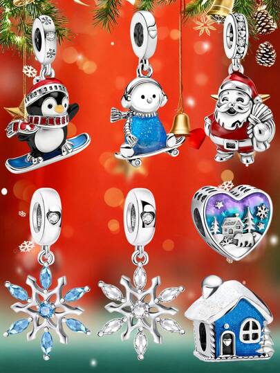 1pc 925 Sterling Silver Santa Claus Pendant, Christmas Gift, Suitable For Women Bracelet & Bangle DIY Jewelry Making