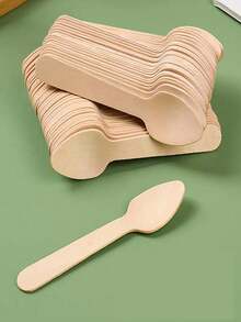 40/50/100/200支装，一次性4.3英寸尖头木勺/3.74英寸木勺套装，桦木甜点冰淇淋迷你木勺，适用于夏季派对、生日、家庭聚会、露营、野餐、宴会、餐饮服务