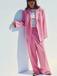 1pc Solid Color Polyester Button Pocket Office Casual Shirt, Autumn/Winter