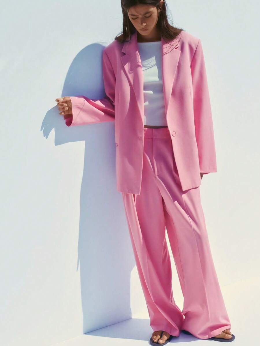 1pc Solid Color Polyester Button Pocket Office Casual Shirt, Autumn/Winter