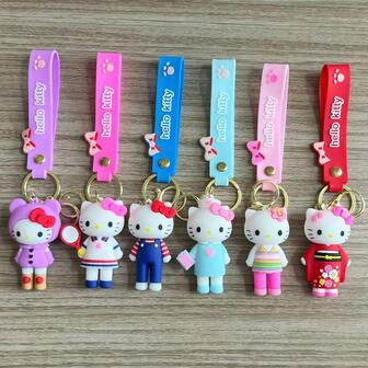 Sanrio 1pc Multi-Color Standing Pose Kitty Keychain With Coffee Bear Shaped Pendant - Resin Material, Ideal Birthday Gift And Souvenir For Coffee Lovers, Great For Decorating Bags, Notebooks, Or As Party Favors! - Cute PVC Keychain With Kitty And Coffee Graphic Pendant - PVC Keychain With Kitty Pattern - Minimalist Accessory