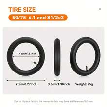 充气内胎替换件适用于8 1/2 X 2英寸电动滑板车，兼容小米M365 / Pro / 1S / Pro2 8.5英寸50 / 75-6.1加厚充气内胎备胎 - 黑色 - 查看 8