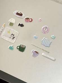 1张时尚3D装饰贴纸，可爱猫咪咖啡主题，适用于DIY手账、手机、平板电脑、杯子等。 - 彩色 - 查看 2
