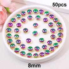 玻璃水晶，祖母绿彩虹色多形状，20颗/包，50颗/包，金色金属爪镶，闪亮手工缝制水晶水钻装饰珠，平底DIY配件，缝制水钻，用于装饰衣服、连衣裙、包包、鞋子、胸针、耳环、手工艺品。 - 彩色 - 查看 20