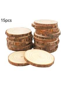 15 fette di legno rotonde naturali, diametro 6-10 cm, kit di legno artigianale con foro preforato, cerchi di legno per arte, sottobicchieri, decorazioni rustiche per matrimoni e natale fai-da-te, kit di legno non finito, dischi di tronco con corteccia per decorazioni per feste, banchetti e matrimoni rustici