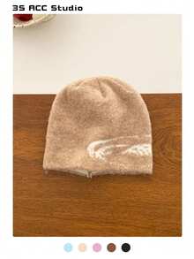 1pc Solid Color Knitted Blend Slouchy Beanie Hat, Warm Knitted Cap For Women, Autumn/Winter, Versatile Unisex Design - Multicolor - View 15