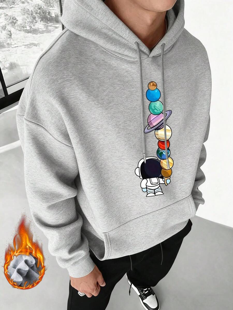 Zrgoth Men's Planet Element Print Kangaroo Pocket Hoodie Sweatshirt, Suitable For Couples, Autumn/Winter