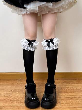 Dockrosé Lolita Sammet Över Vaden Strumpor, Viktorianska Älsklingstrumpor, Kawaii Volang Vadbensbyxor, Gothic Maiden Knästrumpor, Mysiga Strumpor