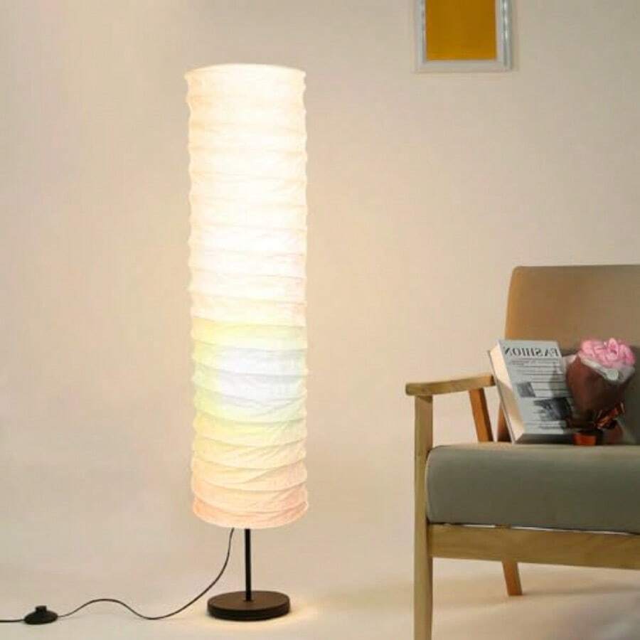 Lamp Shade Foldable White Paper Floor Lampshade Replacement Modern Rice Paper Lamp Shape Light Bulb Cage Guard For Bedroom Living Room Home Hotel 37in - Ivory - View 1