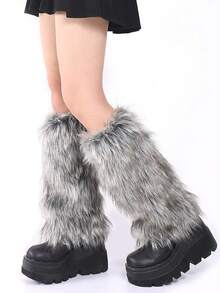 Women's Faux Fur Fluffy Leg Warmers - Stylish Warm Retro Furry Boot Covers For Winter Fashion & Cozy Looks - Multicolor - View 13
