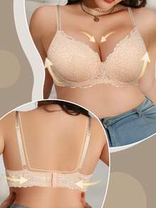 Sujetador con aros de encaje beige talla grande MIMILEMON - Levanta y realza la cintura lateral, copa de cobertura total transpirable, soporte todo el día, curvas con confianza - Beis - Ver 5