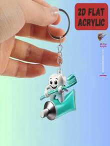 2D plano, 1 pieza/5 piezas Lindo llavero con forma de diente, colgante de bolso/decoración de coche/accesorio de teléfono, regalo perfecto para cumpleaños/fiesta/aniversario/Día de la Independencia/vacaciones, llavero acrílico de dibujos animados 2D plano, adecuado para todas las estaciones - Multicolor - Ver 14