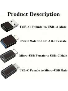 (8Pcs/4Pcs) USB C To USB Adapter, Type C Female To A Male Charger Converter USB C Male To USB3.0 Female, Micro USB To USB-C Adapter Support Fast Charging And Data Transfer Type-C Male To USB OTG Connector - màu đen - Xem 2