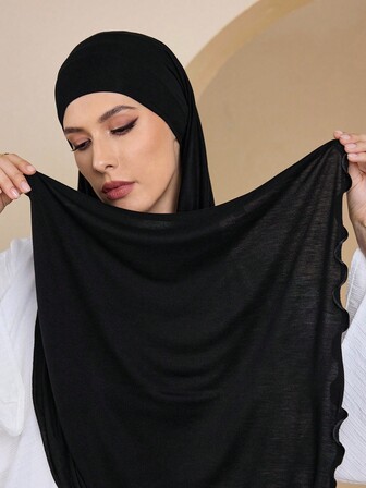 1 Peça Lenço Casual Feminino de Cor Sólida em Modal Macio com Babado, Lenço Hijab Conservador e Liso Adequado para Uso Diário