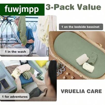 Muslin Bassinet Sheets - 3 Pack Fitted Elastic Mattress Cover For Baby Boys &Amp; Girls, Breathable Bedside Bassinet Sh...