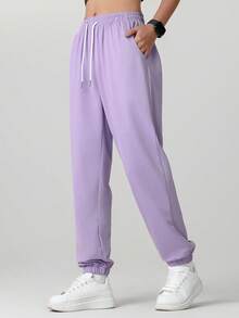 Women's Outdoor Casual Running Pants - Elastic Waistband Pockets Sports Trousers, Lightweight All-Season Pants, Women's Athletic Long Pants, Suitable For Gym, Machine Washable, Solid Color Design, Comfortable Fit, Y-Shape Style, Elastic Waist, Ideal For Outdoor Hiking & Sports Enthusiasts