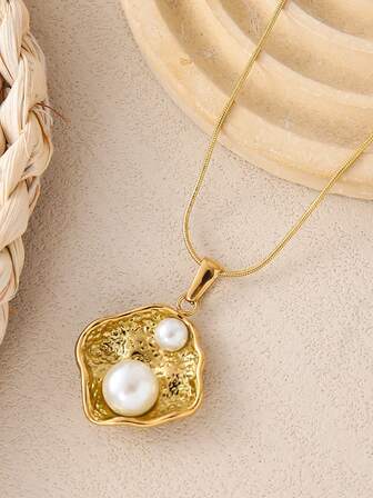 1pc French Retro Pearl Pendant Necklace, Minimalist Delicate Luxury Choker Necklace For Women