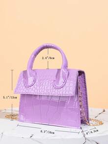 亮面漆皮链条手提包 - 紫色 - 查看 2