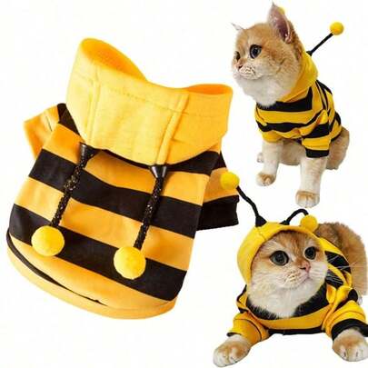 Pet Funny Bee Hoodie Ugly Christmas Sweater Cold Weather Warm Coat For Puppy Small Dog Halloween Party Costume Cute Hoodie Halloween Halloween Costumes
