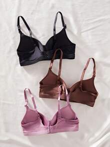 3pcs Women's Comfortable Sleeping Soft Cup Solid Color Wireless Bras - Multicolor - View 2